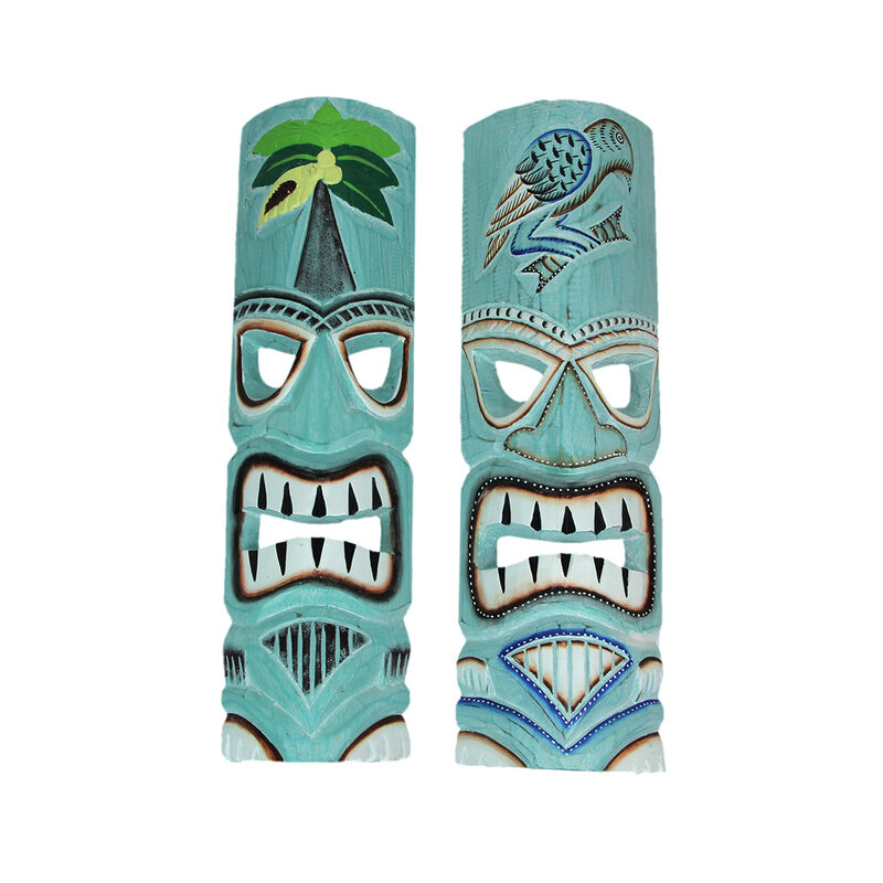 Parrot & Palm Tree Tiki Mask - Set of 2 - 20" High image number 0