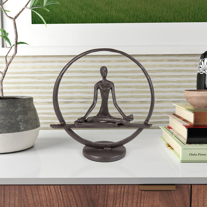 Yoga Meditation Easy Pose Circle Cast Iron Sculpture