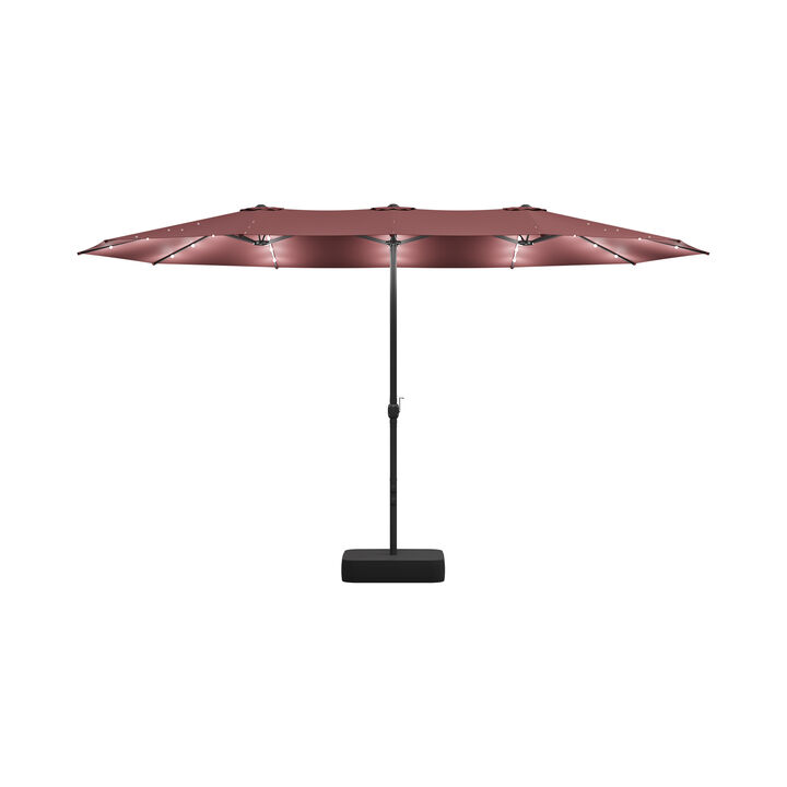 FUFU&GAGA 15-ft x 9-ft Wine Red Large Outdoor Cantilever Umbrella with Solar Panel, Lights & Base, Iron Frame Offset Sunshade