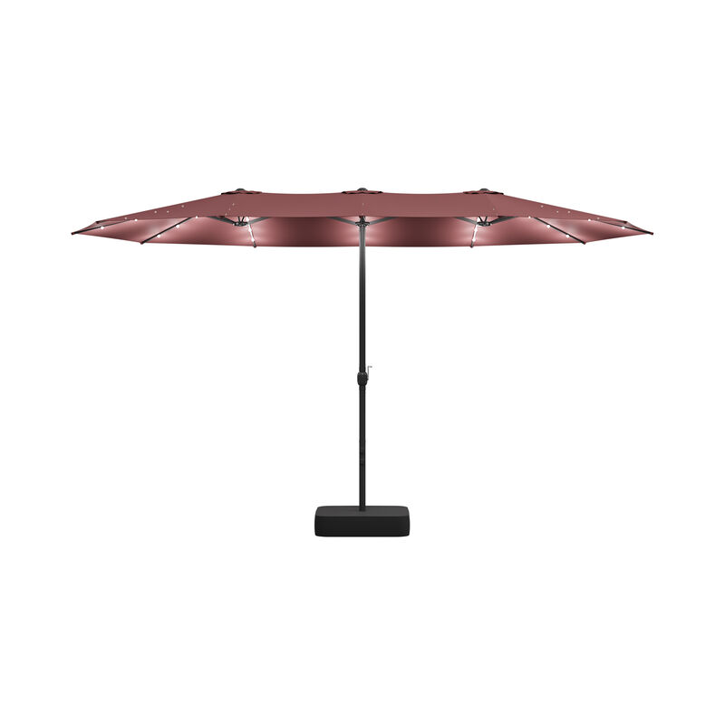 FUFU&GAGA 15-ft x 9-ft Wine Red Large Outdoor Cantilever Umbrella with Solar Panel, Lights & Base, Iron Frame Offset Sunshade image number 0
