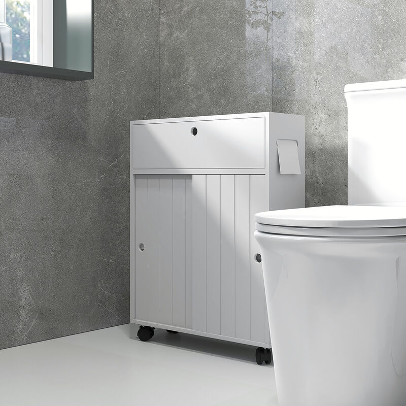 kleankin Bathroom Toilet Paper Cabinet on Wheels with Storage Cabinets image number 3
