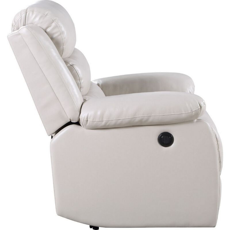 Power Recliner Chair with Split Back and Pillow Top, Cream-Benzara
