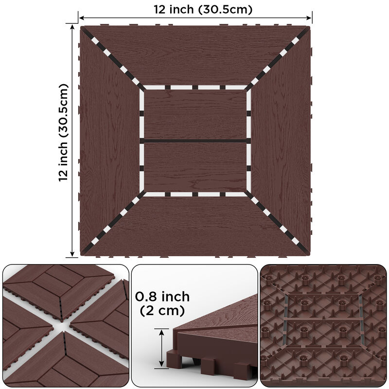 44 Pcs Plastic Interlocking Patio Deck Tiles, Anti-Slip Waterproof Outdoor Flooring Decor, Floor Decking for Balcony, Backyard, Garden image number 2