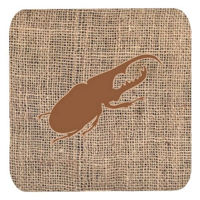 Caroline's Treasures BB1056-BL-BN-FC Beetle Burlap and Brown Foam Coasters (Set of 4), 3.5 H x 3.5 W, Multicolor