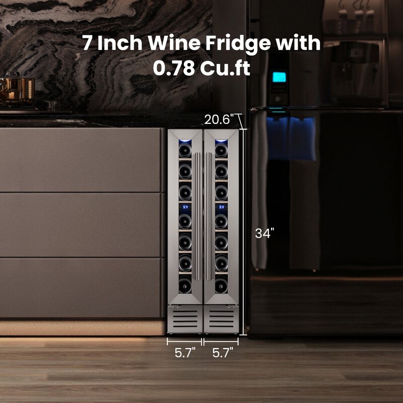 7 Inch Wine Fridge, 7 Bottle Wine Cooler, Built-in or Freestanding Wine Refrigerator, for Home Kitchen, Bar &ndash; Set of 2 image number 7