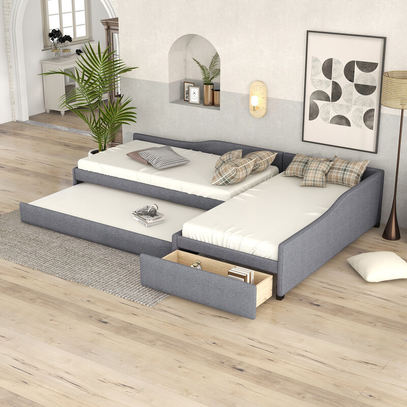 Merax Upholstered Double Daybed Beds with A Trundle image number 2
