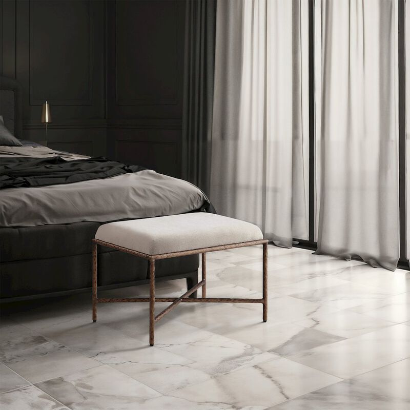 Meridian Furniture Valley Beige Chenille Fabric Bench