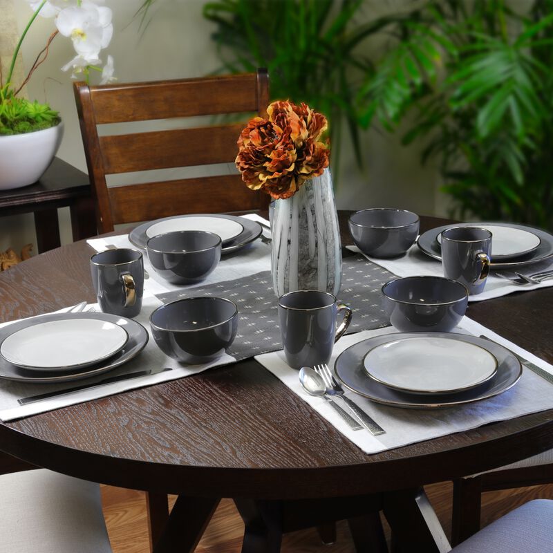 Elama Tahitian Grand 16 Piece Stoneware Dinnerware Set in Gray