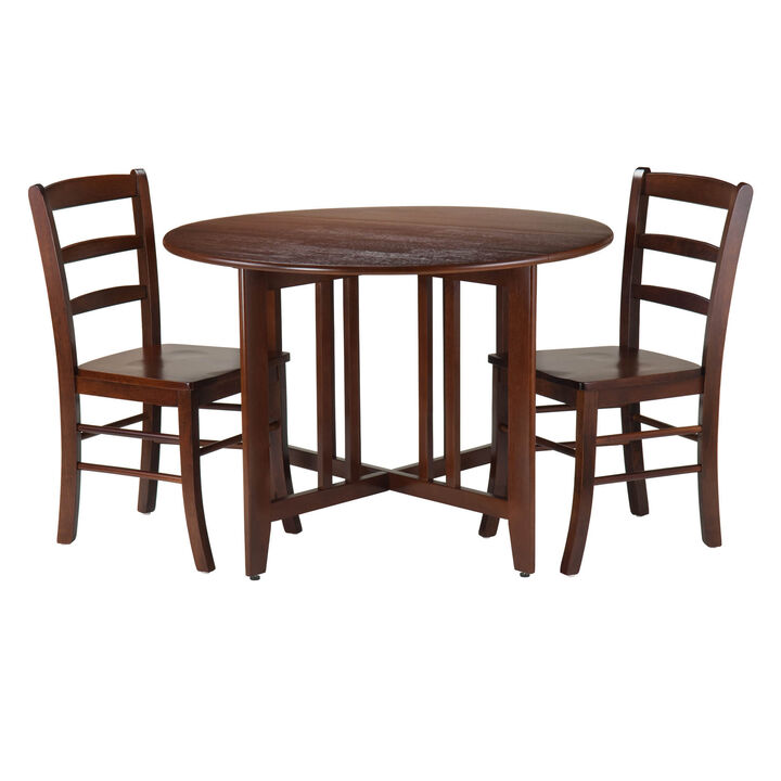 Winsome Alamo 3-Pc Round Drop Leaf Table with 2 Ladder Back Chairs