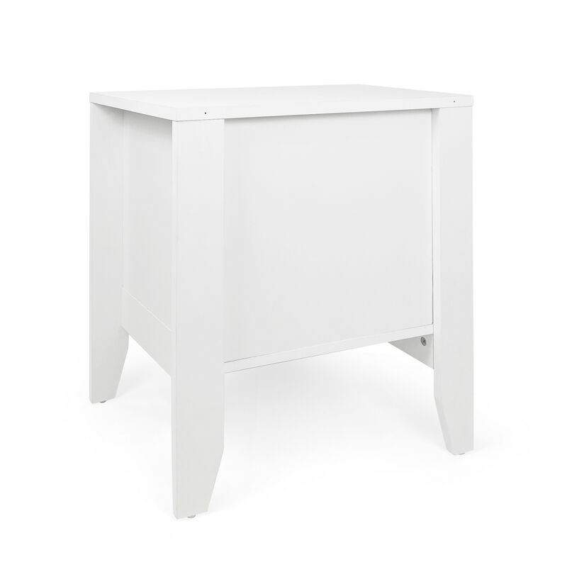 Crown Bedside Table Nightstand, 21 Inch w Drawer n Shelf, White MDF