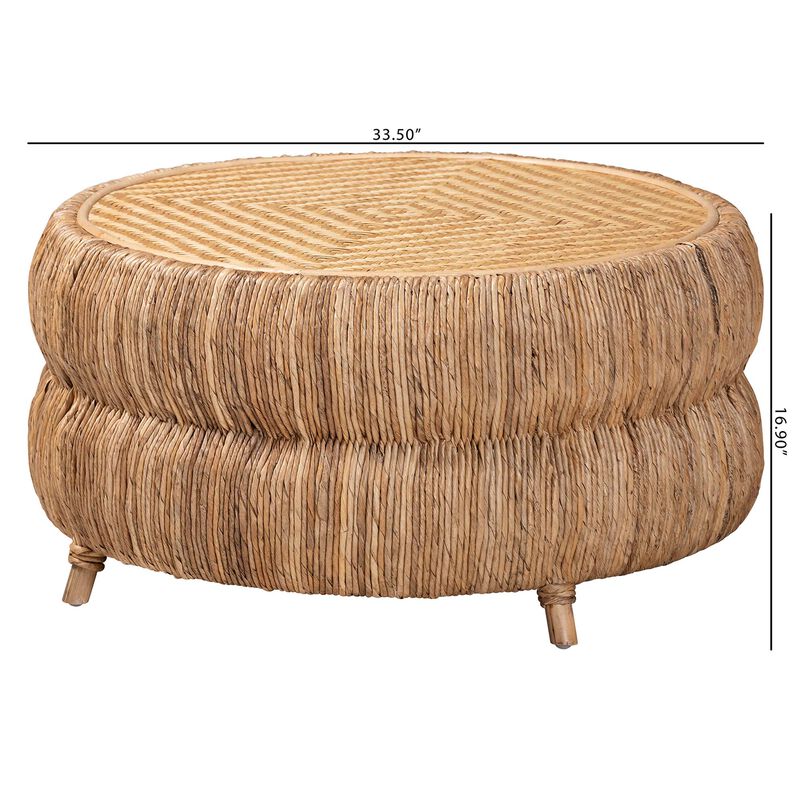 bali & pari Roma Rattan and Seagrass Coffee Table - Low Profile Boho Accent Table with Textured Design and Natural Finish, Handcrafted Rattan Centerpiece for Living Room or Lounge image number 5