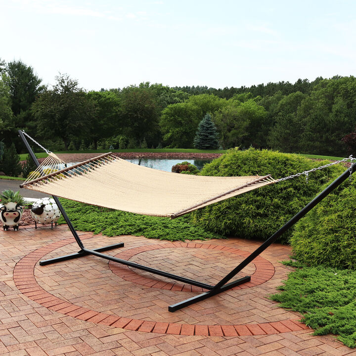 Sunnydaze 2-Person Polyester Rope Hammock with Steel Stand