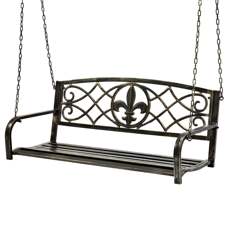 QuikFurn Farm Home Bronze Sturdy 2 Seat Porch Swing Bench Scroll Accents