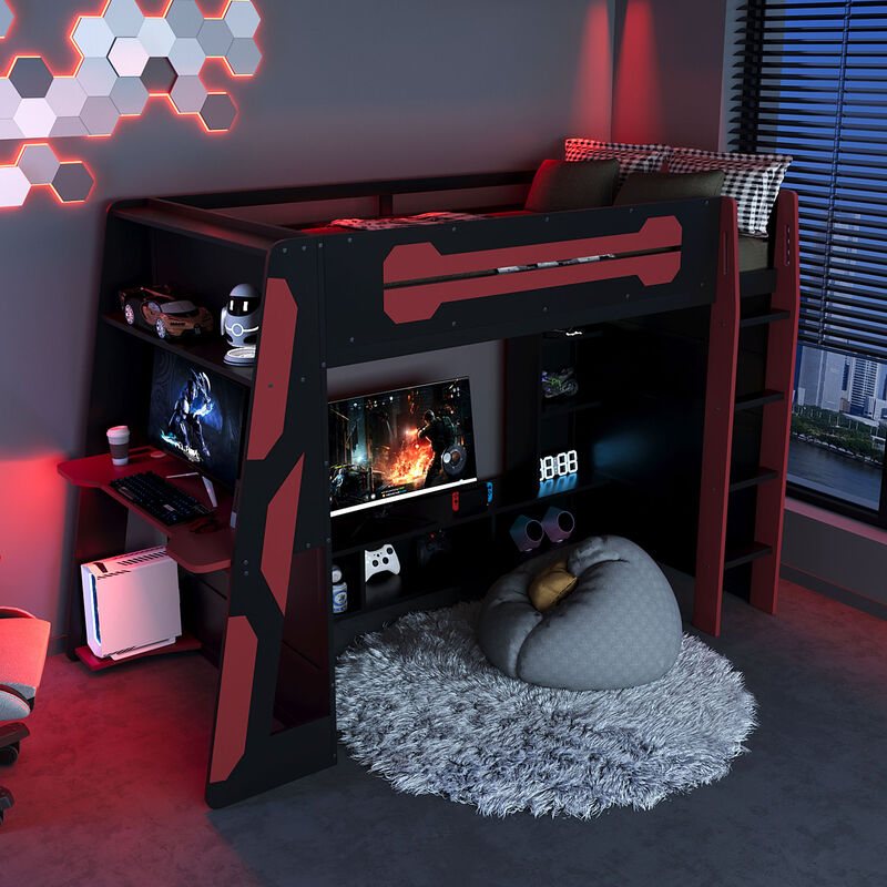 Merax All-in-One Esports Gaming & Work Twin Loft Bed image number 3