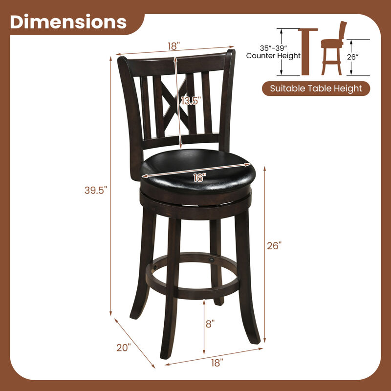 Set of 2 Swivel Bar Chairs with Open Backrest and Built-In Footrest image number 2