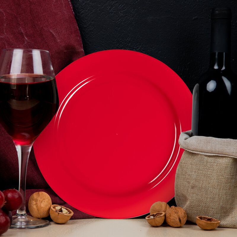10.25" Solid Red Round Disposable Plastic Dinner Plates (120 Plates) image number 7