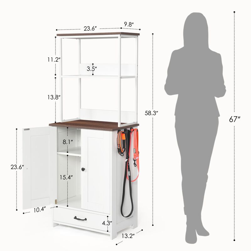 Pet Feeding Station with Bowls,Station with Storage,Dogs Cats feeding station with 2-level shelving image number 3