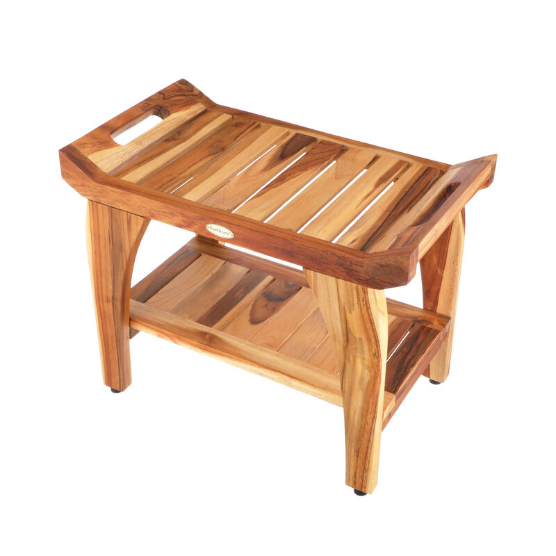 EcoDecors 24 Inch Tranquility Natural Color Waterproof Teak Wood Shower Bench