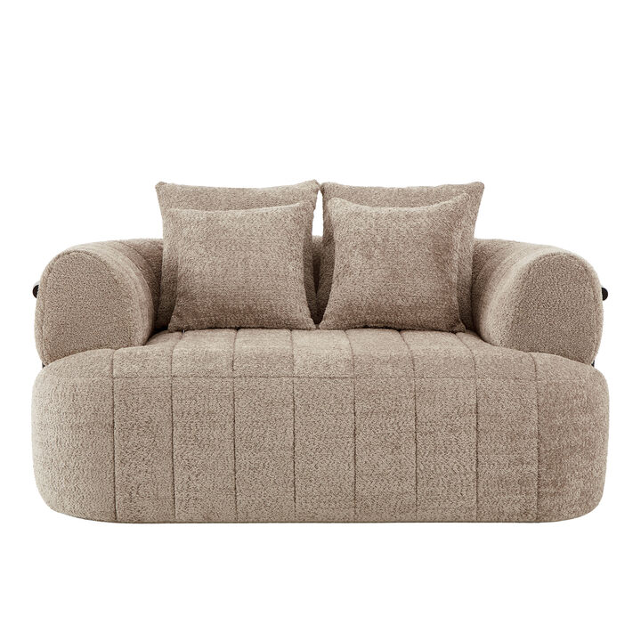 Whisen 64" Boucle Upholstered Deep Seat Sofa Chair with Metal Support, Oversized Chaise Lounge for Living Room