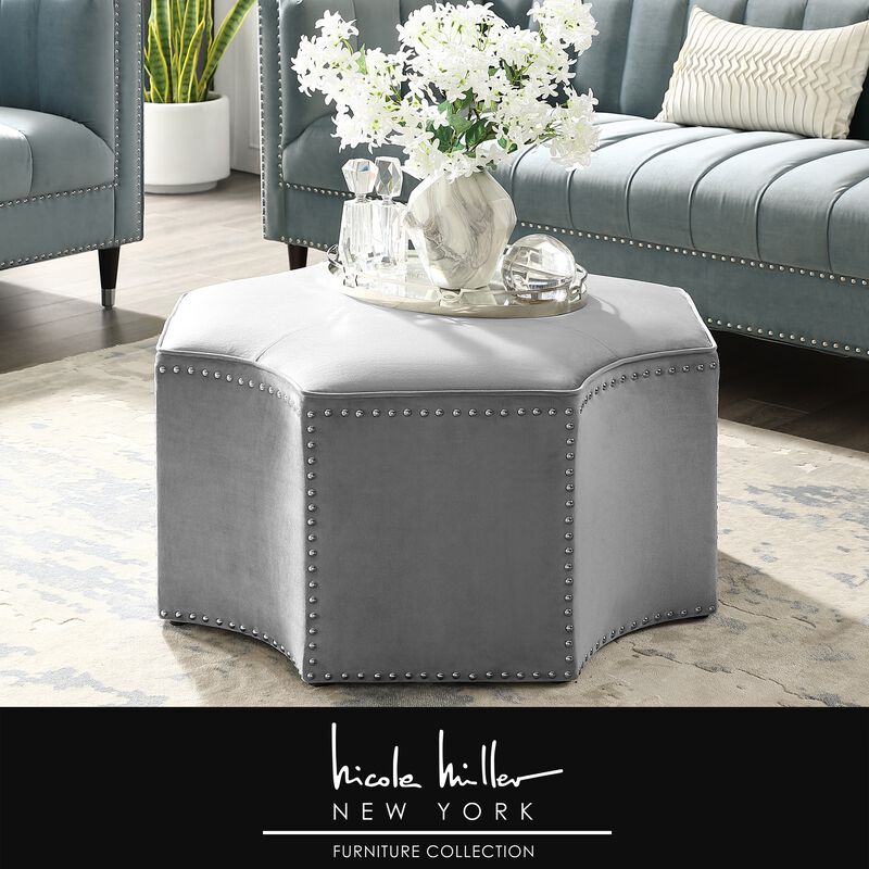 Nicole Miller Arminori Leather/Velvet/Linen Octagon Cocktail Ottoman