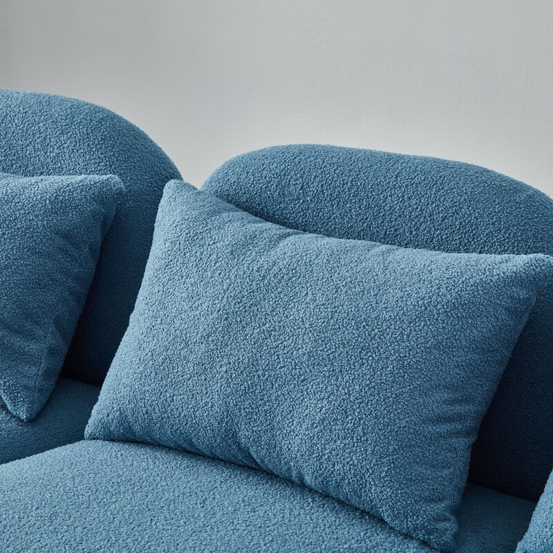 Lazy Sofa Loveseat Teddy Fabric Blue