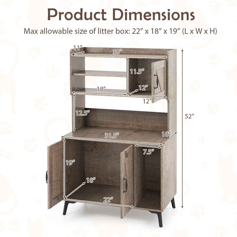 2-in-1 Cat Litter Enclosure with Storage Shelves &ndash; Hidden Cabinet for Large Litter Boxes image number 3