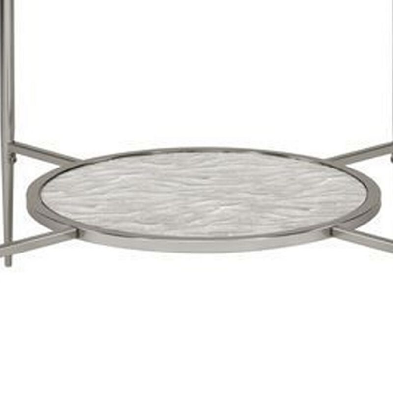 End Table with Textured Round Shelf, Silver-Benzara