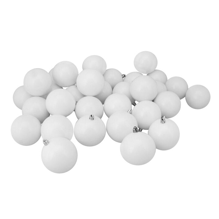 32ct Winter White Shatterproof Shiny Christmas Ball Ornaments 3.25 inches 80mm