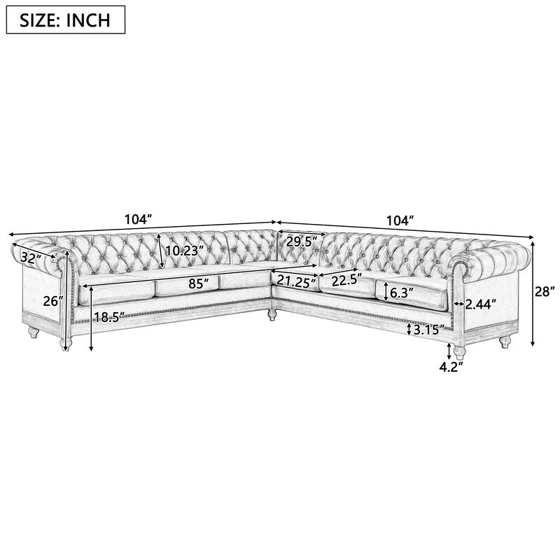 Merax Comfy Large Sectional Sofa with Wooden Legs, Retro Style for Living Room