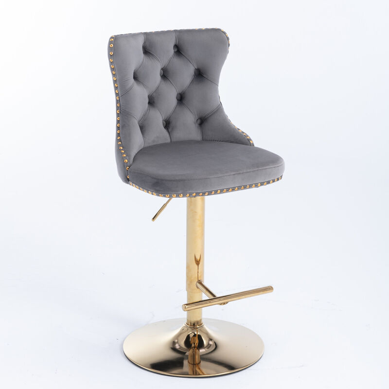 Streamdale Set of 2 Gray Velvet Bar Stools, Adjustable Height image number 3