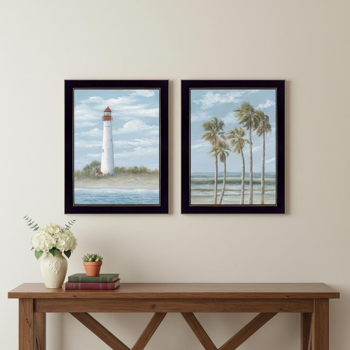 HomeRoots Set Of Two Cape May Lighthouse And Palm Trees Black Framed Wall Art
