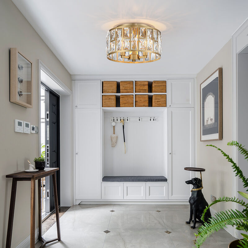 11.89 in Modern Glam 3-Light Dimmable Crystal Flush Mount Ceiling Light image number 7