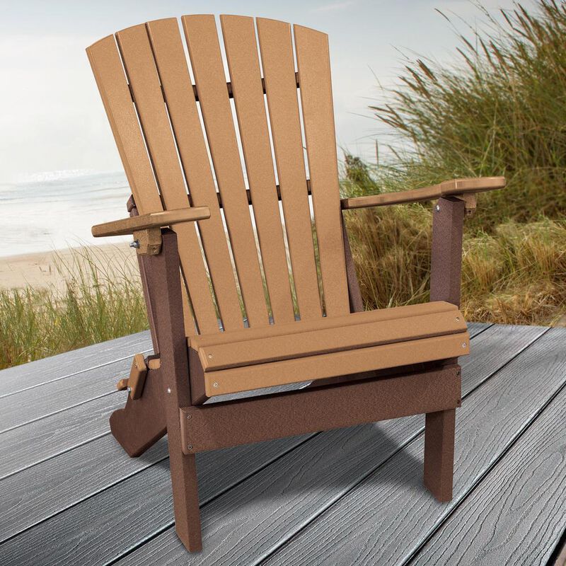American Furniture Classics Fan Back Folding Adirondack Chair Made in the USA- Cedar, Tudor Brown