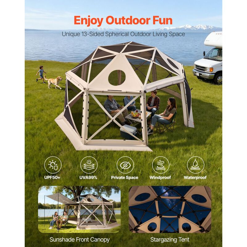 Pop Up Screen Tent for 12-15 People with Removable Top and Carry Bag-Beige image number 6