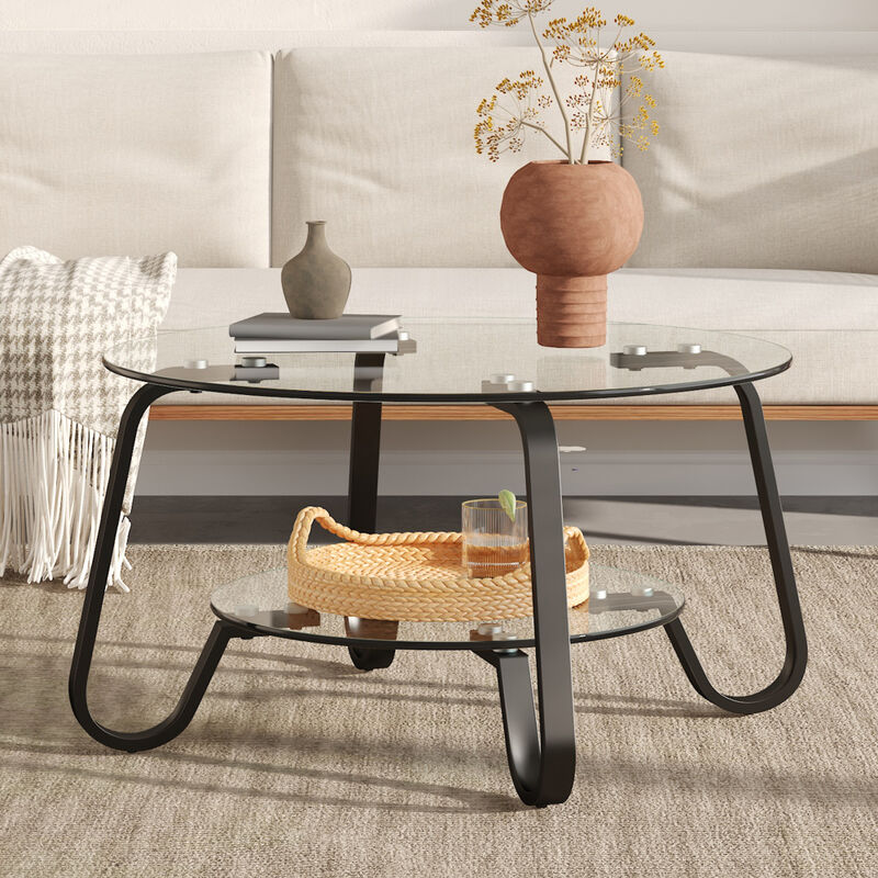 Ketwul 2-Tier Round Glass Coffee Table image number 2