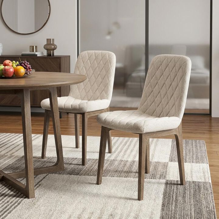 HomeRoots Set of Two Cream and Brown Fabric Dining Side Chairs