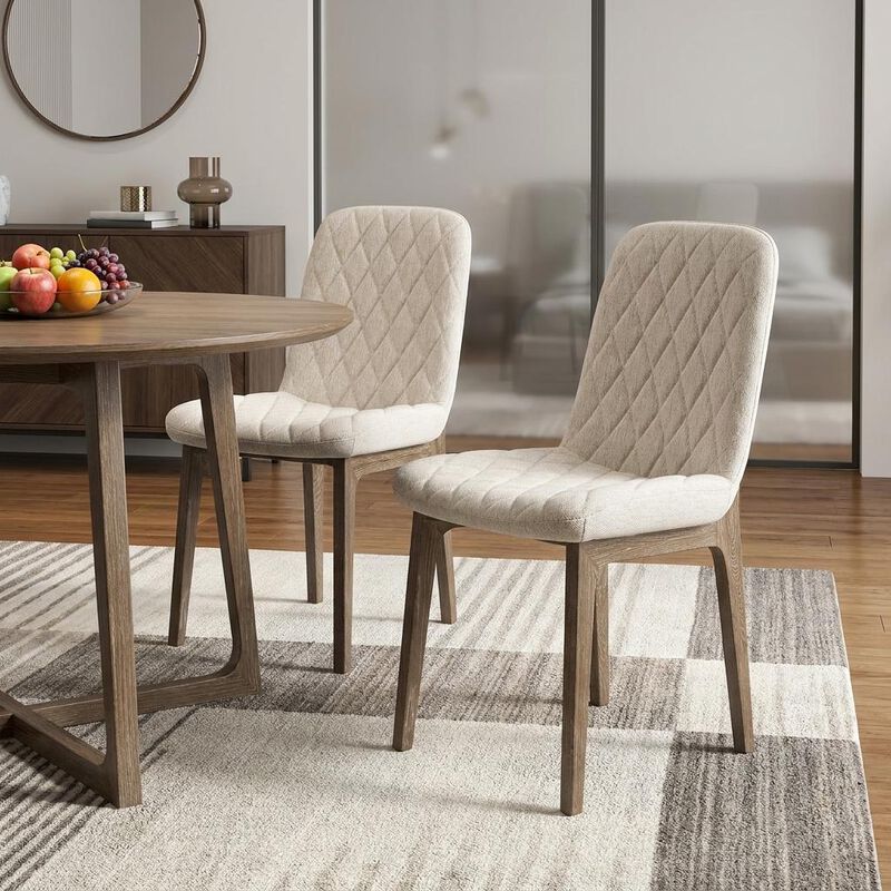 HomeRoots Set of Two Cream and Brown Fabric Dining Side Chairs image number 1
