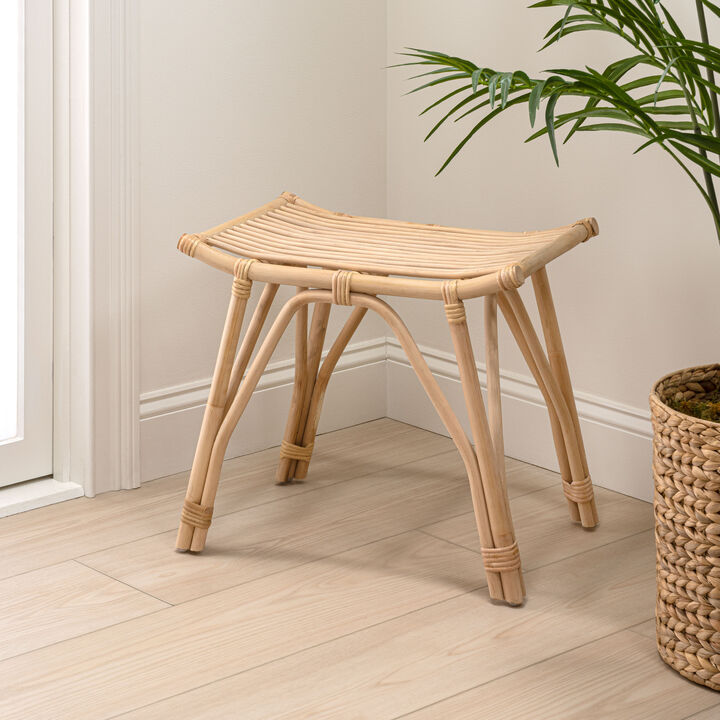 Gabriel Modern Bohemian Handcrafted Rattan/Teak Wood Curved Seat Accent Stool