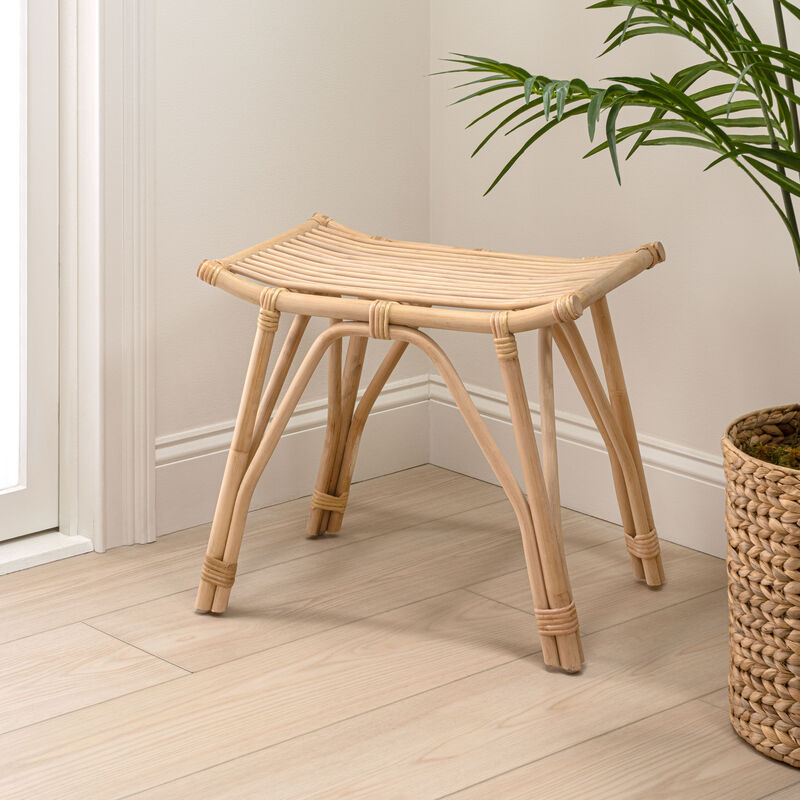 Gabriel Modern Bohemian Handcrafted Rattan/Teak Wood Curved Seat Accent Stool image number 1
