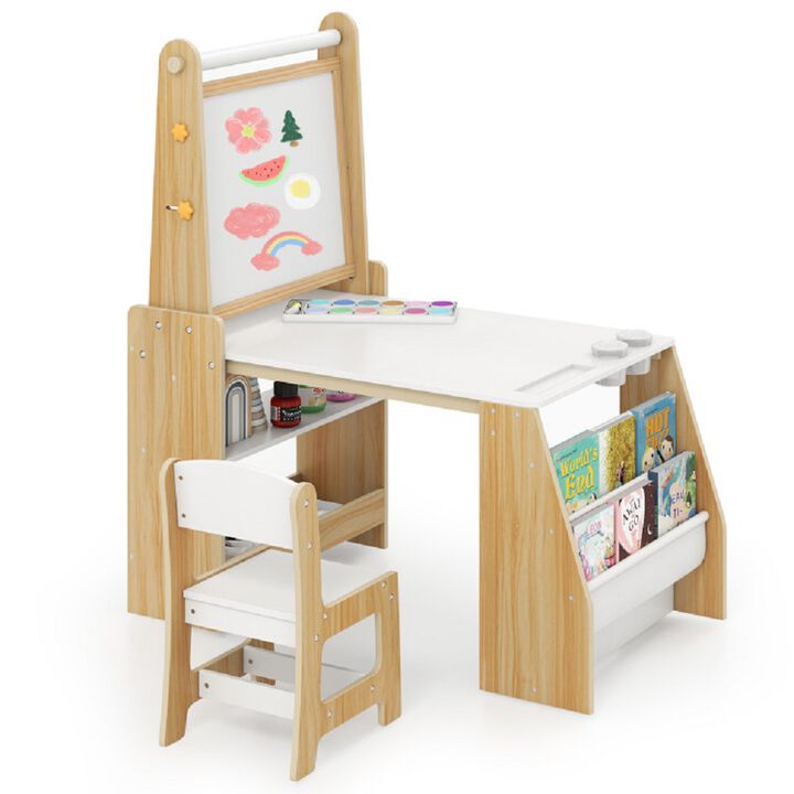 Children&rsquo;s Art Desk and Chair with Easel for Drawing and Reading