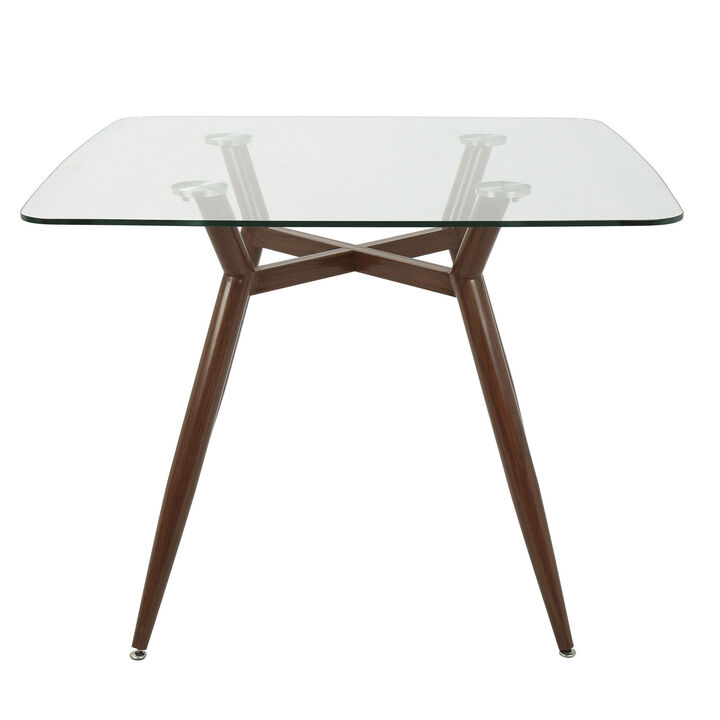 Lumisource Home Indoor Clara MidinCentury Modern Square Dining Table with Metal Legs and Clear Glass Top