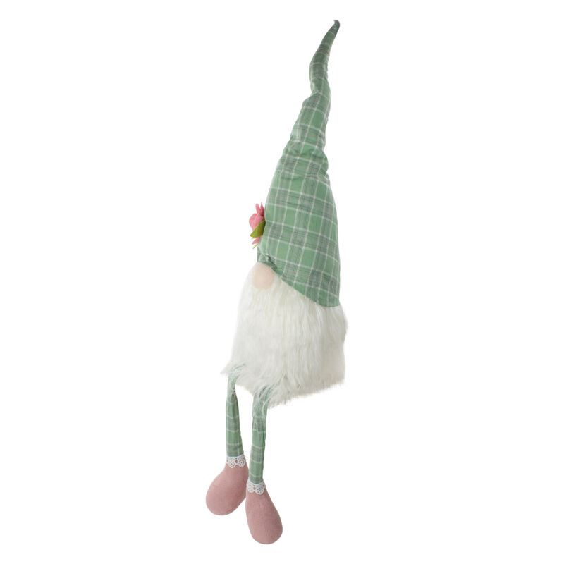28" Green and White Plaid Spring Gnome Table Top Figure with Dangling Legs