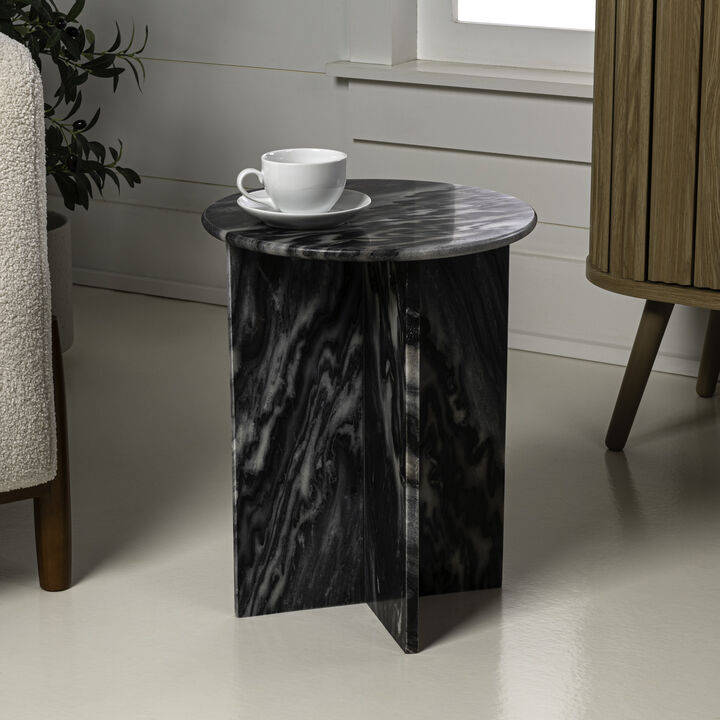Javier 14" Contemporary Natural Marble Handmade X-Shaped End Table