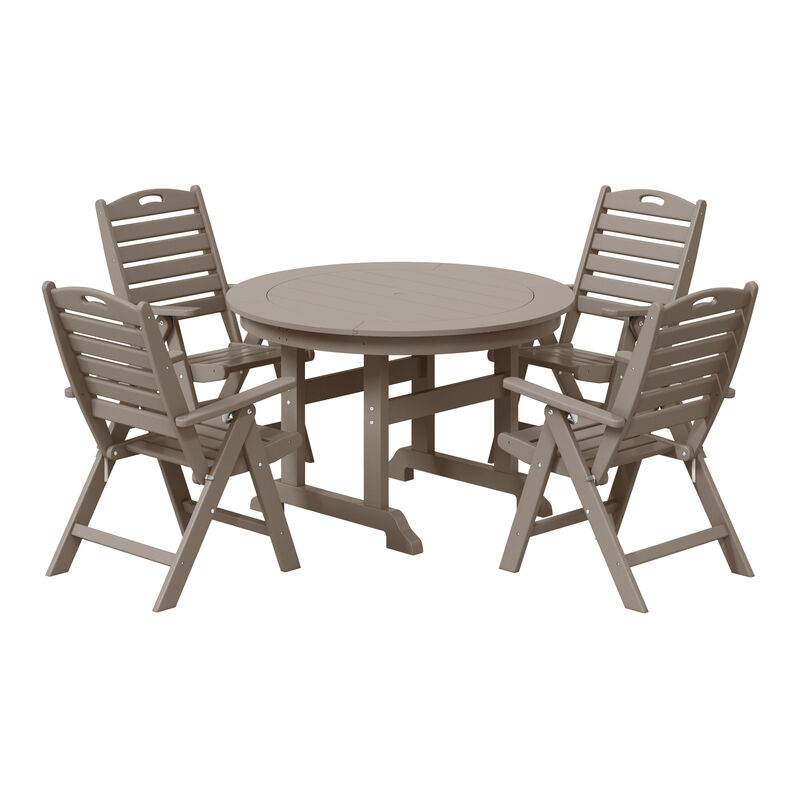 WestinTrends 5-Piece HDPE Round Patio Dining Table Set with Foldable Chairs