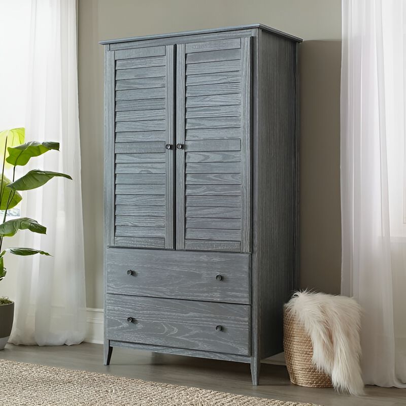 Vintage Distressed Pine Armoire Cabinet for Bedroom or Living Space