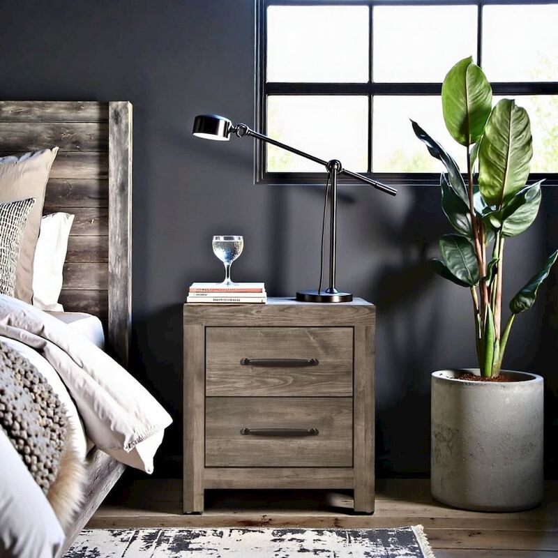 Elegant 2 Drawer Wooden Nightstand &ndash; Greige Wood Nightstand for Bedroom Use image number 2