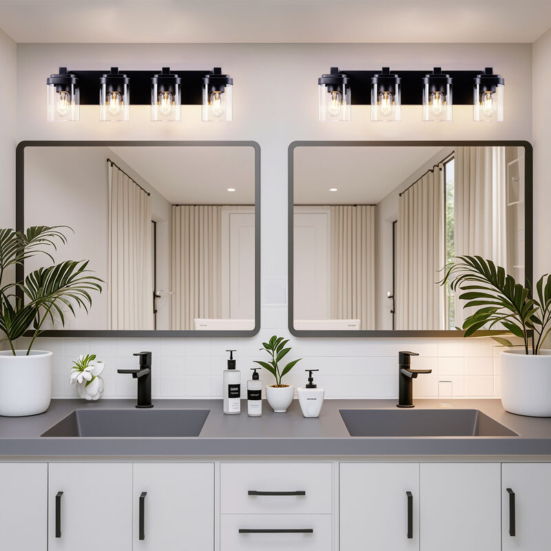24.1 in. 4-Light Black Wall Sconce with Glass Shade image number 7