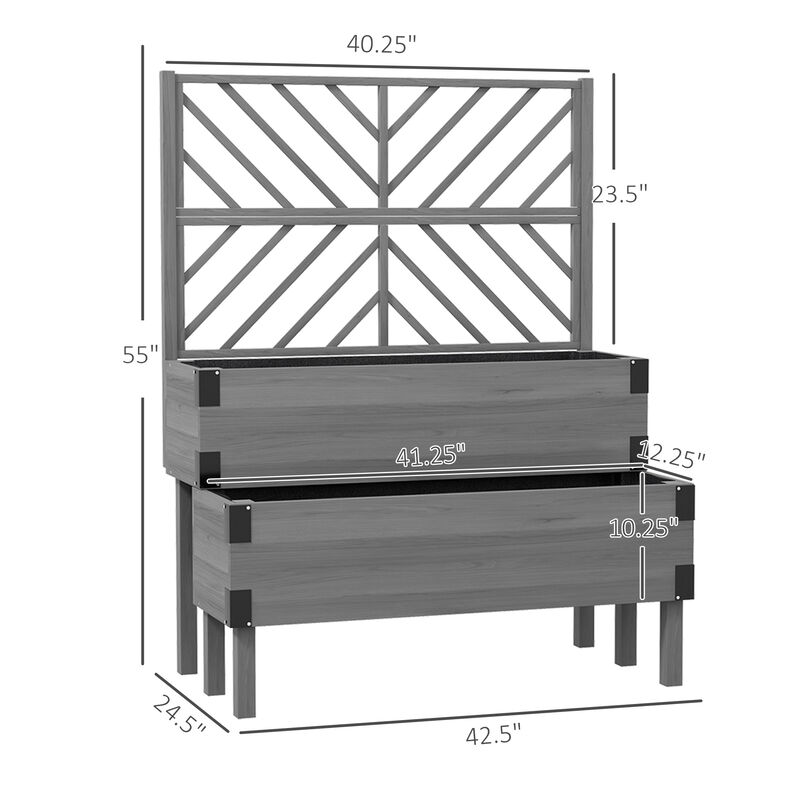 Hivvago 2-Tier Wooden Raised Garden Bed with Trellis image number 2