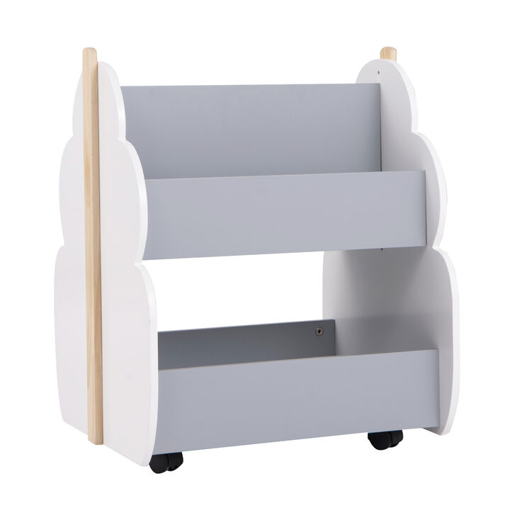 Kids Wooden Bookshelf with Universal Wheels