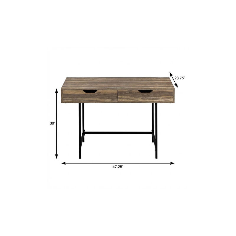 HomeRoots 47" Brown and Black Wood and Metal H-Shape Computer Desk With Two Drawers image number 5